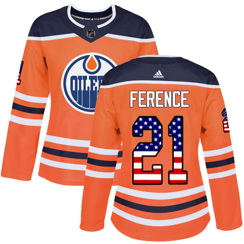 Adidas Oilers #21 Andrew Ference Orange Home Authentic USA Flag Women's Stitched NHL Jersey - Click Image to Close
